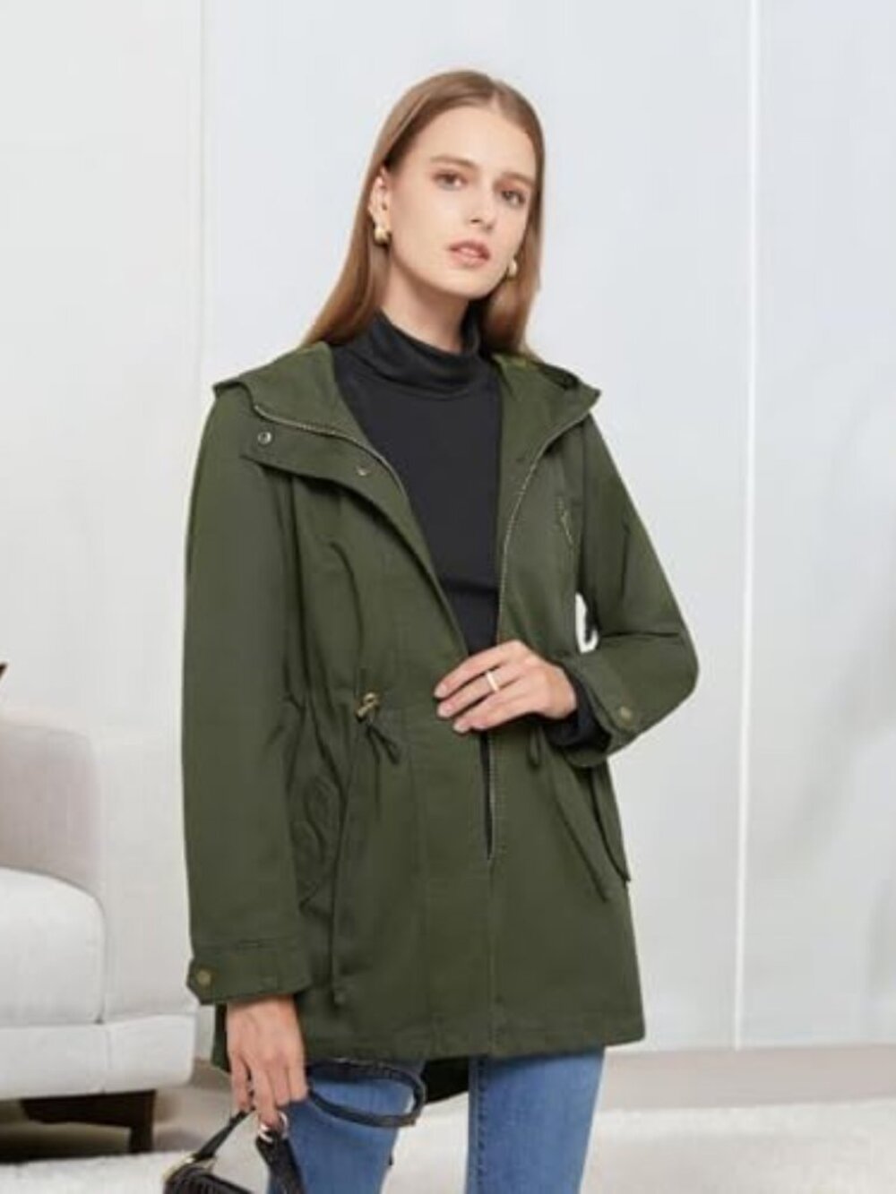 🆕 Women's Ligtweight Jackets Anorak Utility Drawstring Waist Hoodie Zip Up - Picture 2 of 5